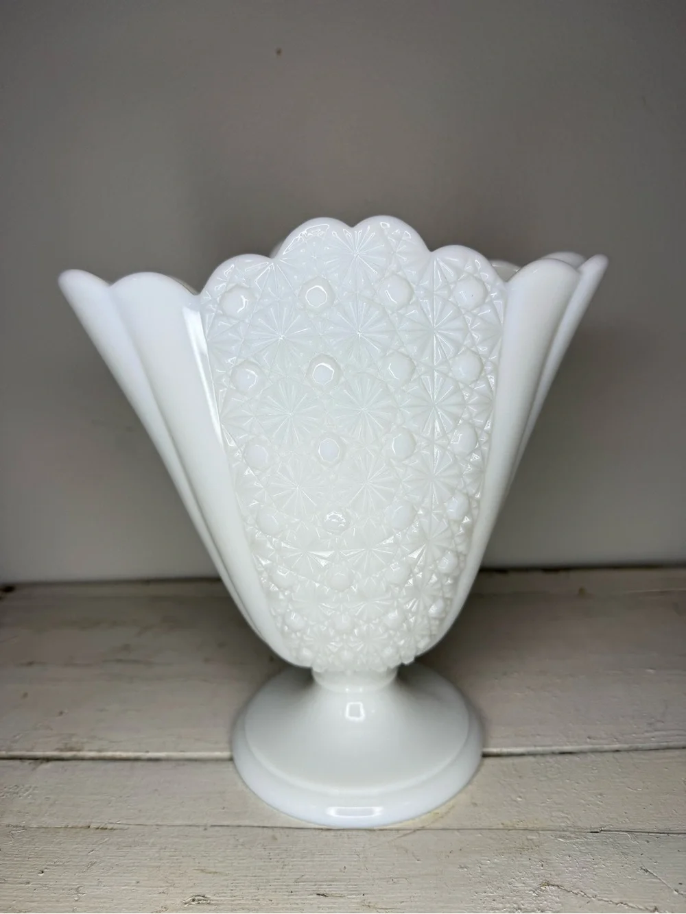 Vintage Fenton Daisy and Button Milk Glass Pedestal Vase Vintage Flared Vase